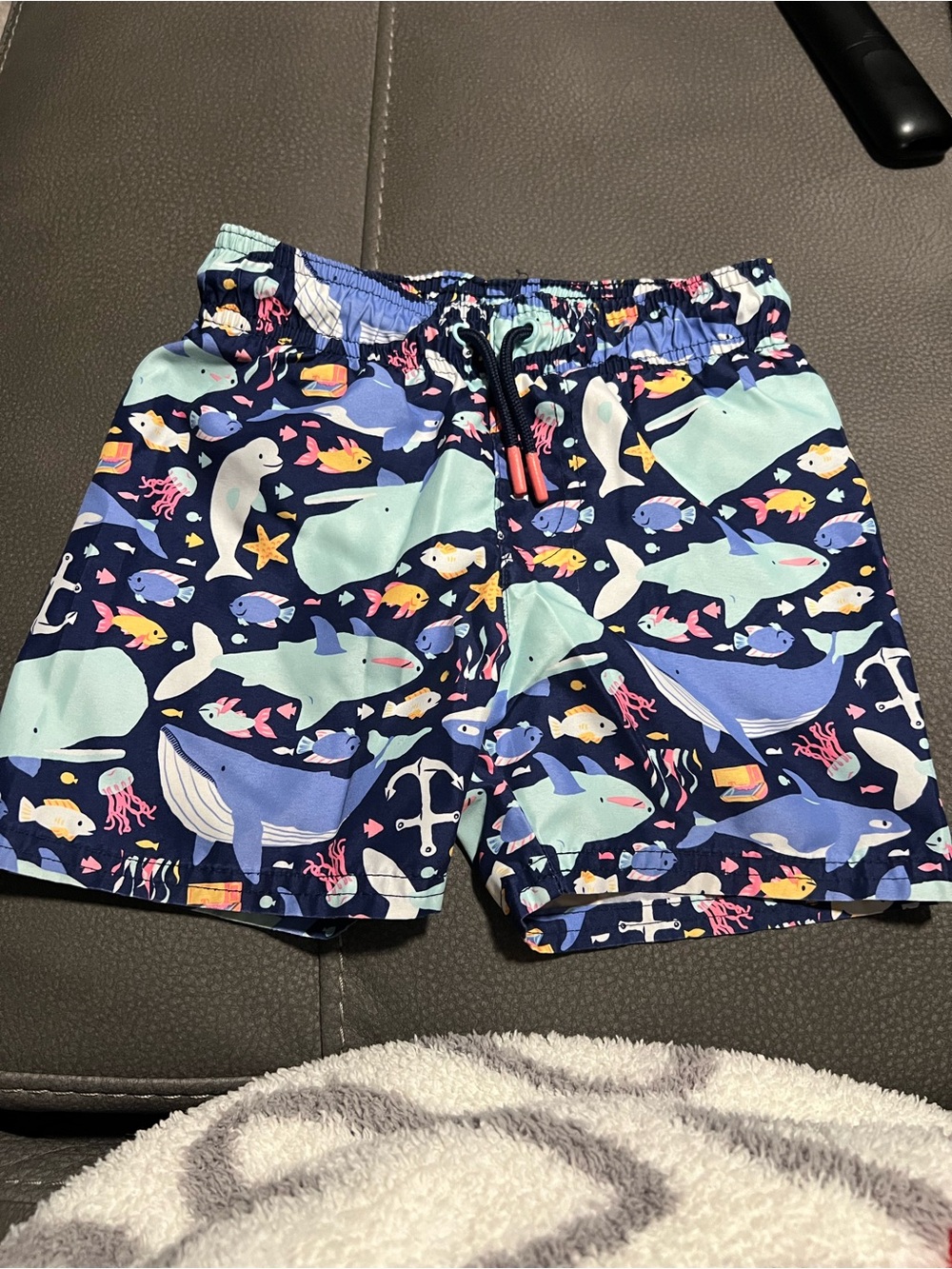 Navy Ocean Whale Print Kids Swim Shorts Cat & Jack 3T